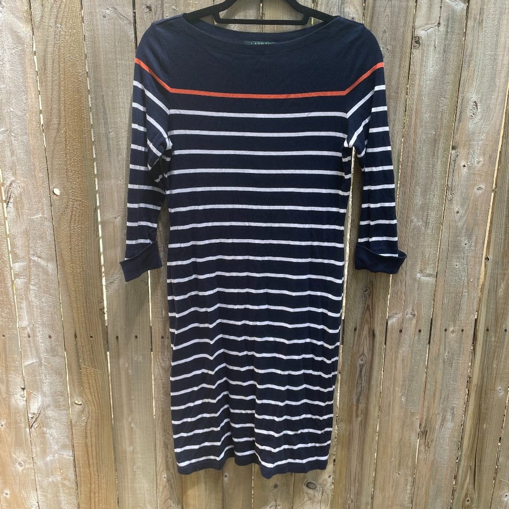 Ralph Lauren blue and white-striped 3/4 sleeve dress (size M)